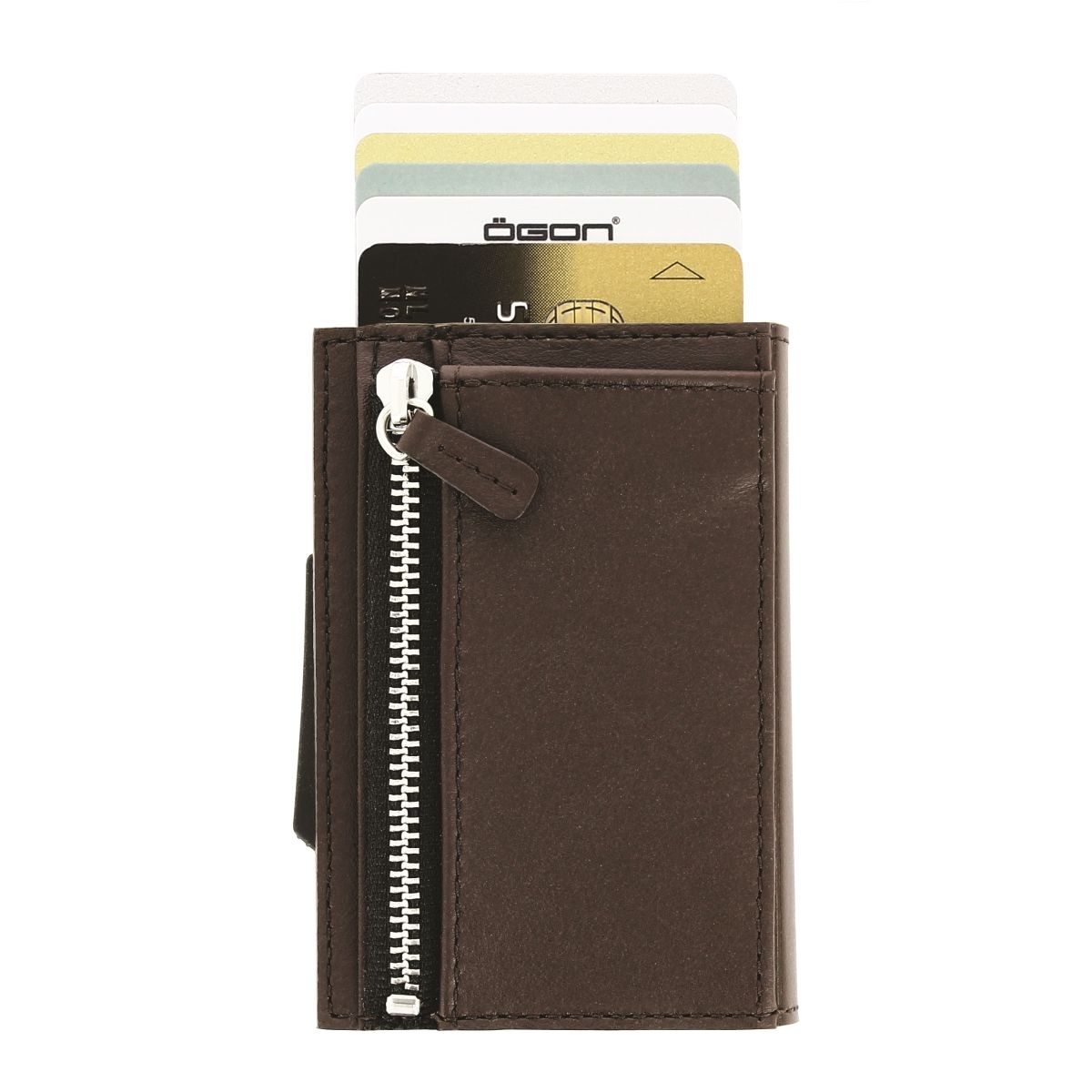 OGON Cascade Card Case Wallet With Zipper - Dark Brown